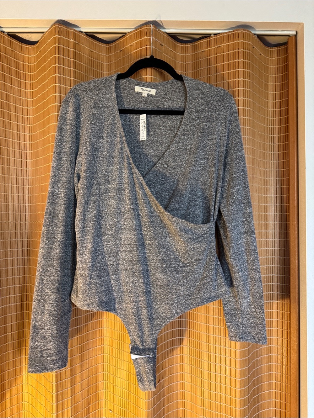 Madewell Gray Wrap-Front Long Sleeve Bodysuit - NWT